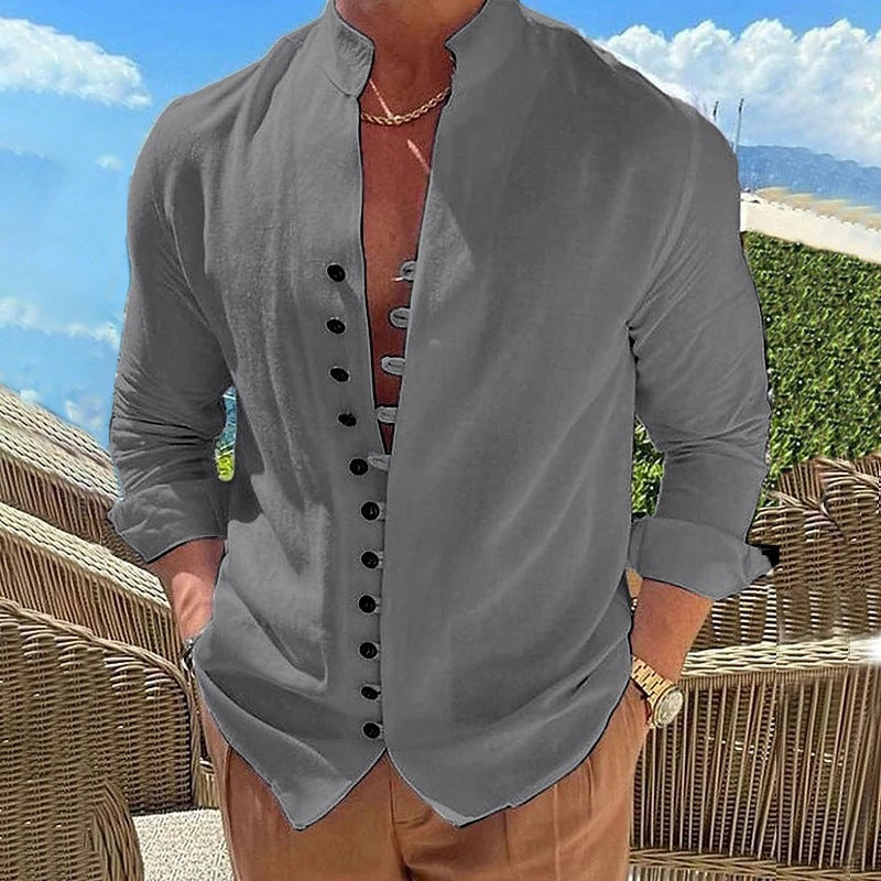 Shirt for men with Chinese collar and decorative buttonhole Lune London