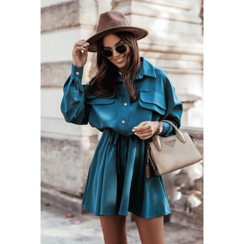 Shirt dress for women with an elegant tie belt and practical pockets Lune London