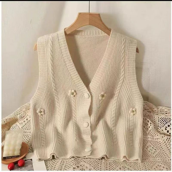 Women's knitted vest with floral appliqués Lune London