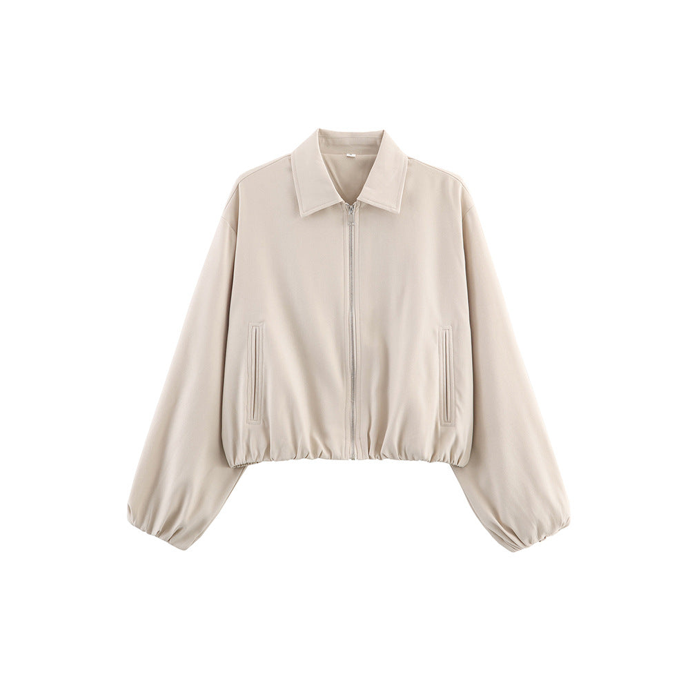 Transitional jacket for women with elastic waist and high collar Lune London