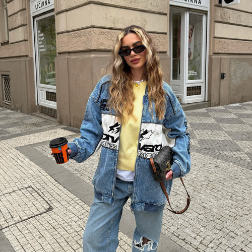 Oversized denim jacket for women with contrasting applications and a modern fit Lune London