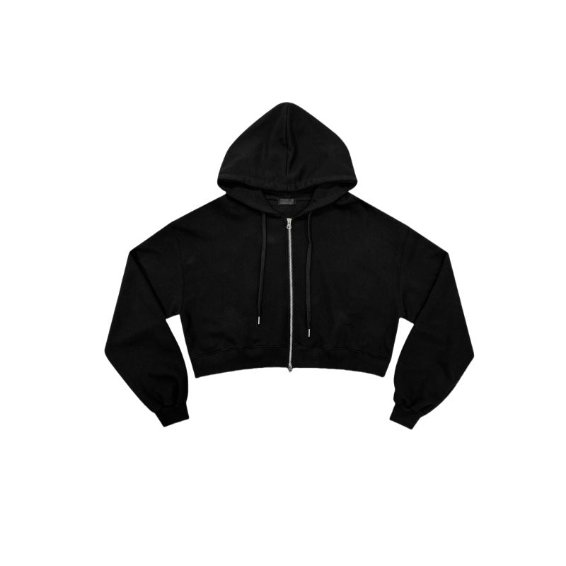 Sweat à capuche court pour femmes avec fermeture éclair et poignets élastiques Chic & Stil