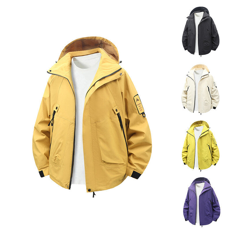 Functional and water-repellent outdoor jacket for men with adjustable hood collar Lune London