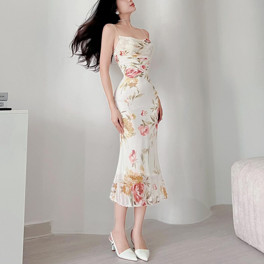 Chic and Stylish Women's Midi Floral Dress with Ruching