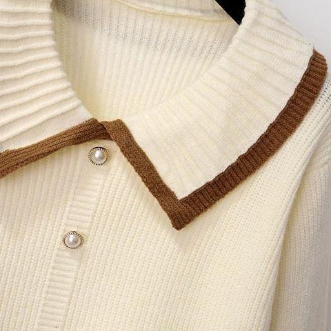 Women’s knit jacket with contrasting collar and decorative pearl buttons Lune London