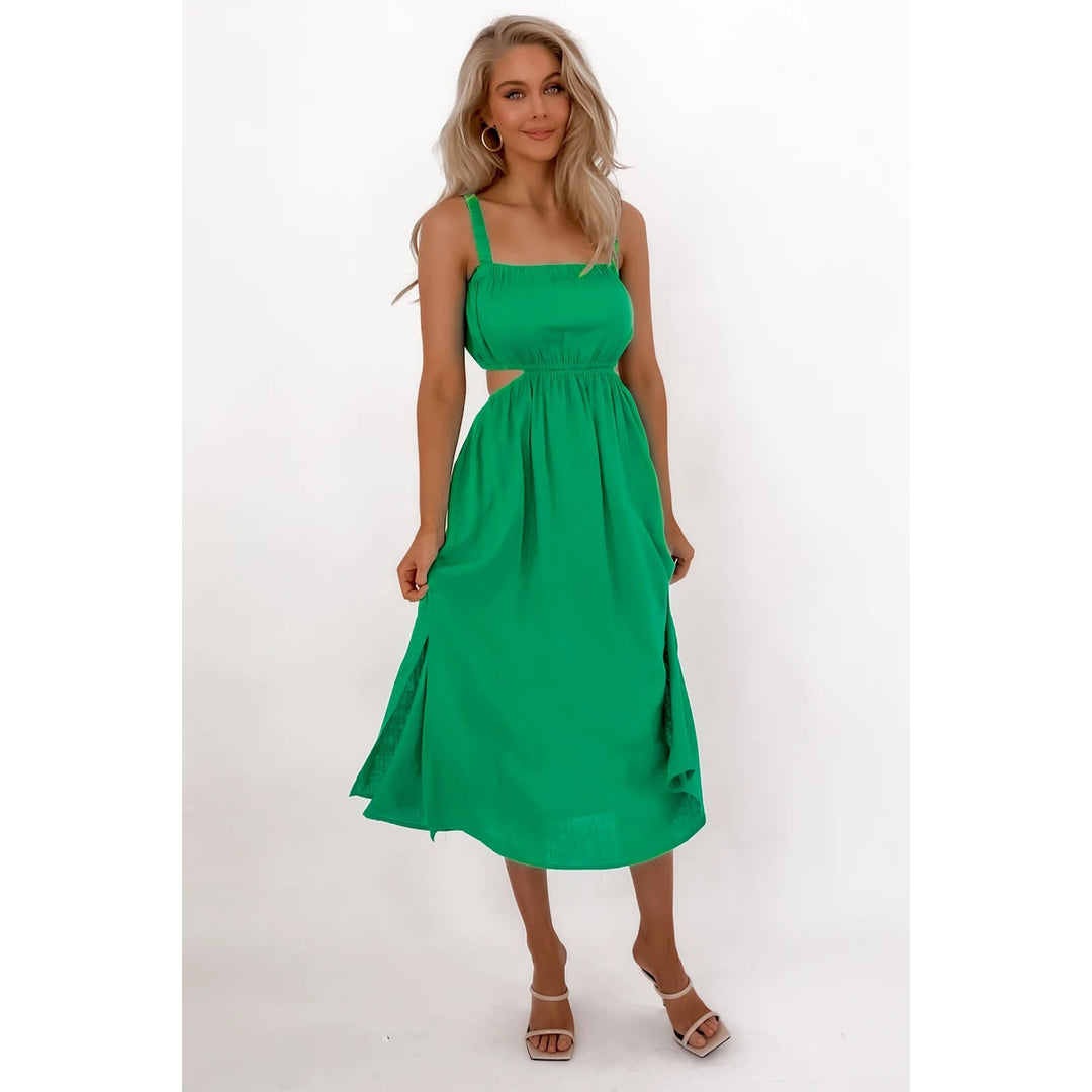 Ladies midi dress with sophisticated cut and side cut-outs