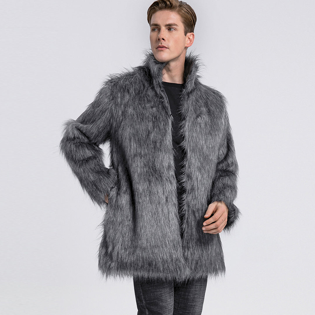 Men's Elegant Faux Fur Coat with Wide Collar Lune London