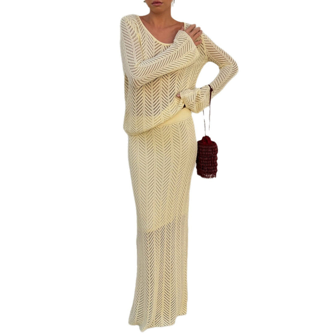 Women's knit set with refined crochet patterns Lune London