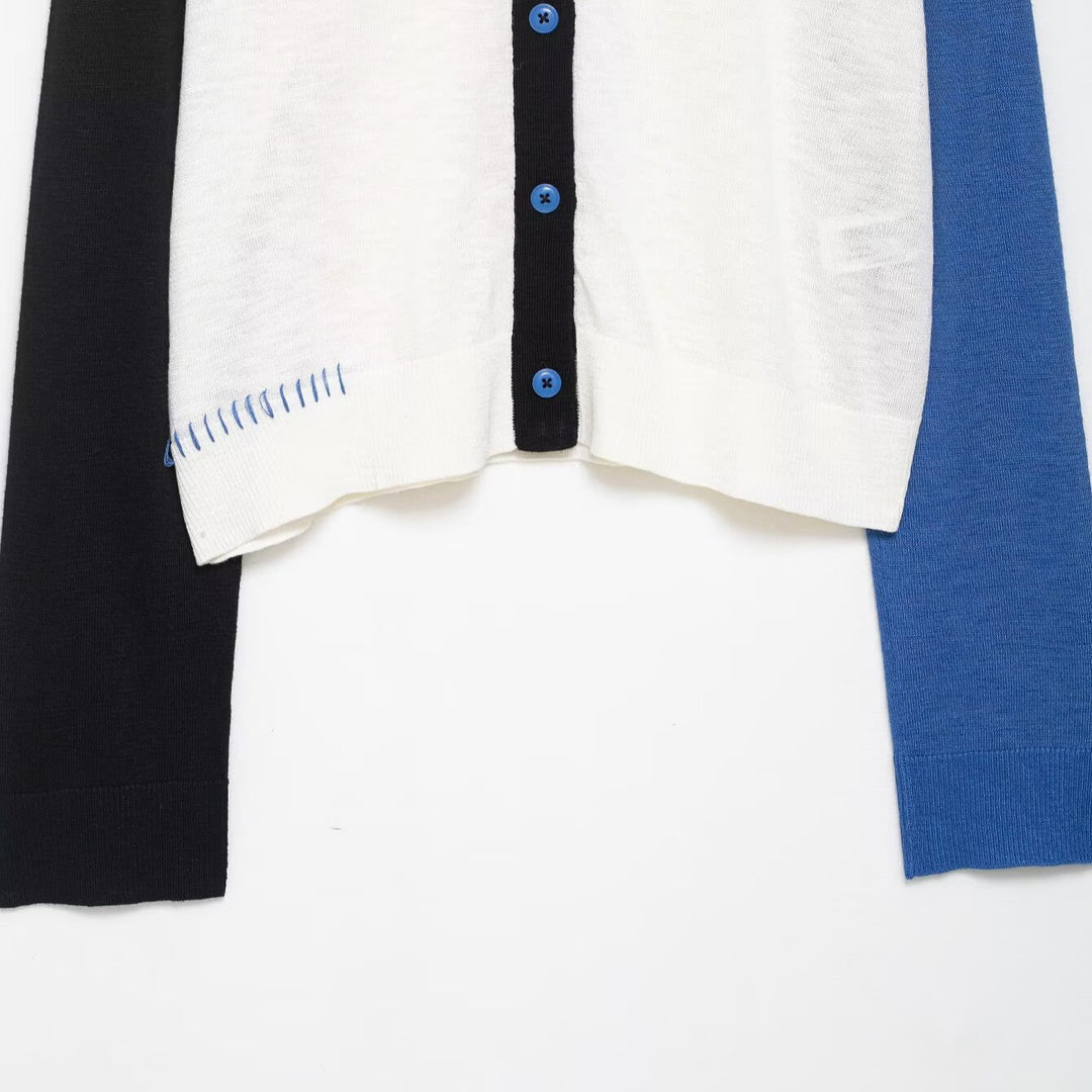 Fashion knit jacket for women with contrasting color sleeves and button closure Lune London