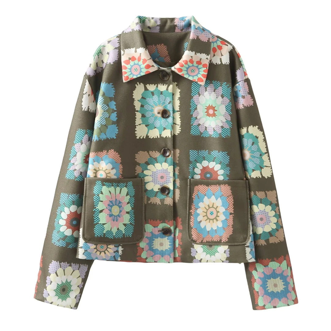 Fashionable women's jacket with floral pattern and practical pockets Lune London