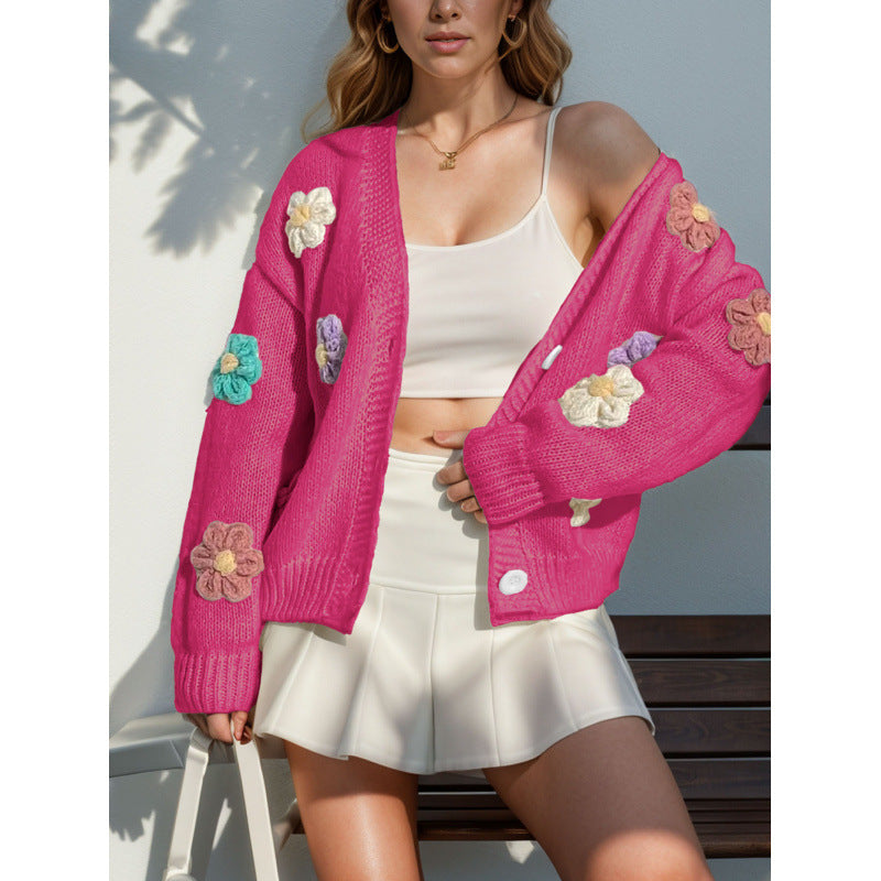 Knitted jacket for women with floral appliques Lune London