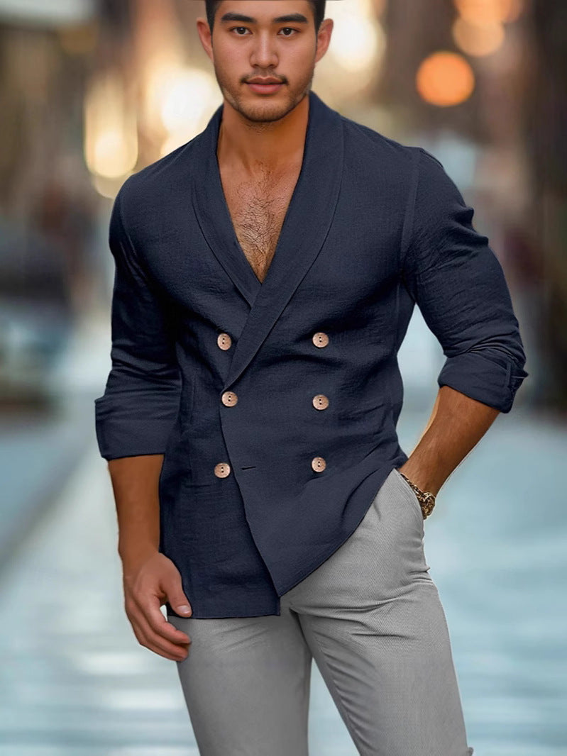Elegant linen jacket for men with double-breasted buttons Lune London