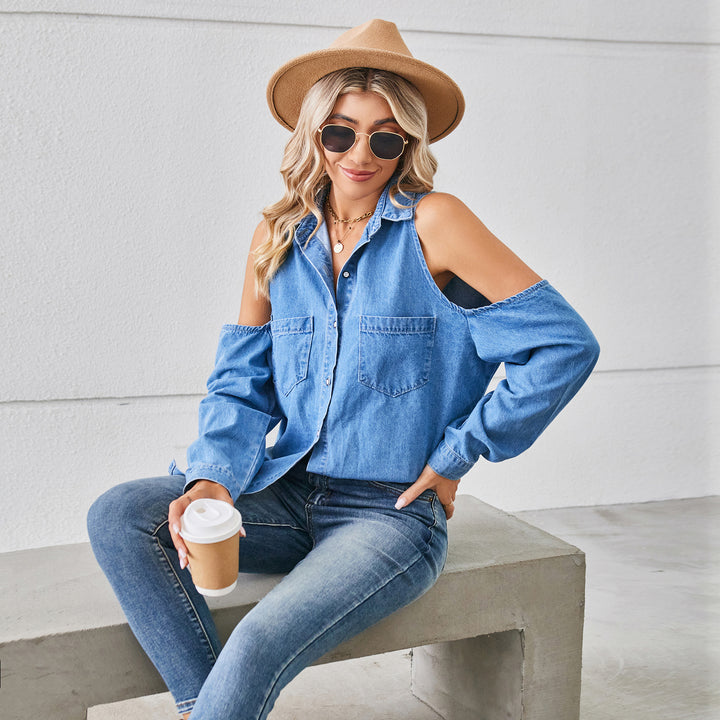 Women's denim shirt with raglan sleeves and chest pockets Lune London