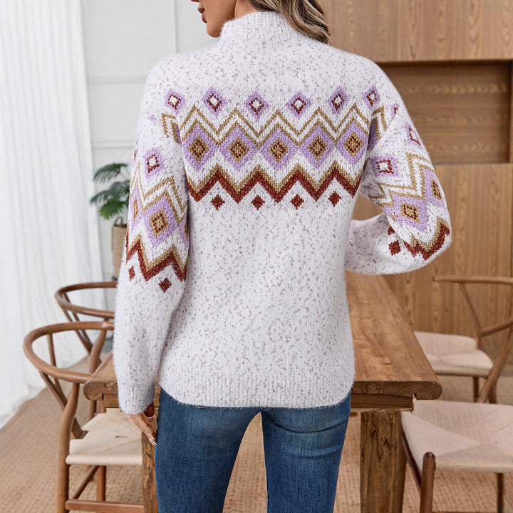 Knit sweater for women with trendy pattern and high collar Lune London