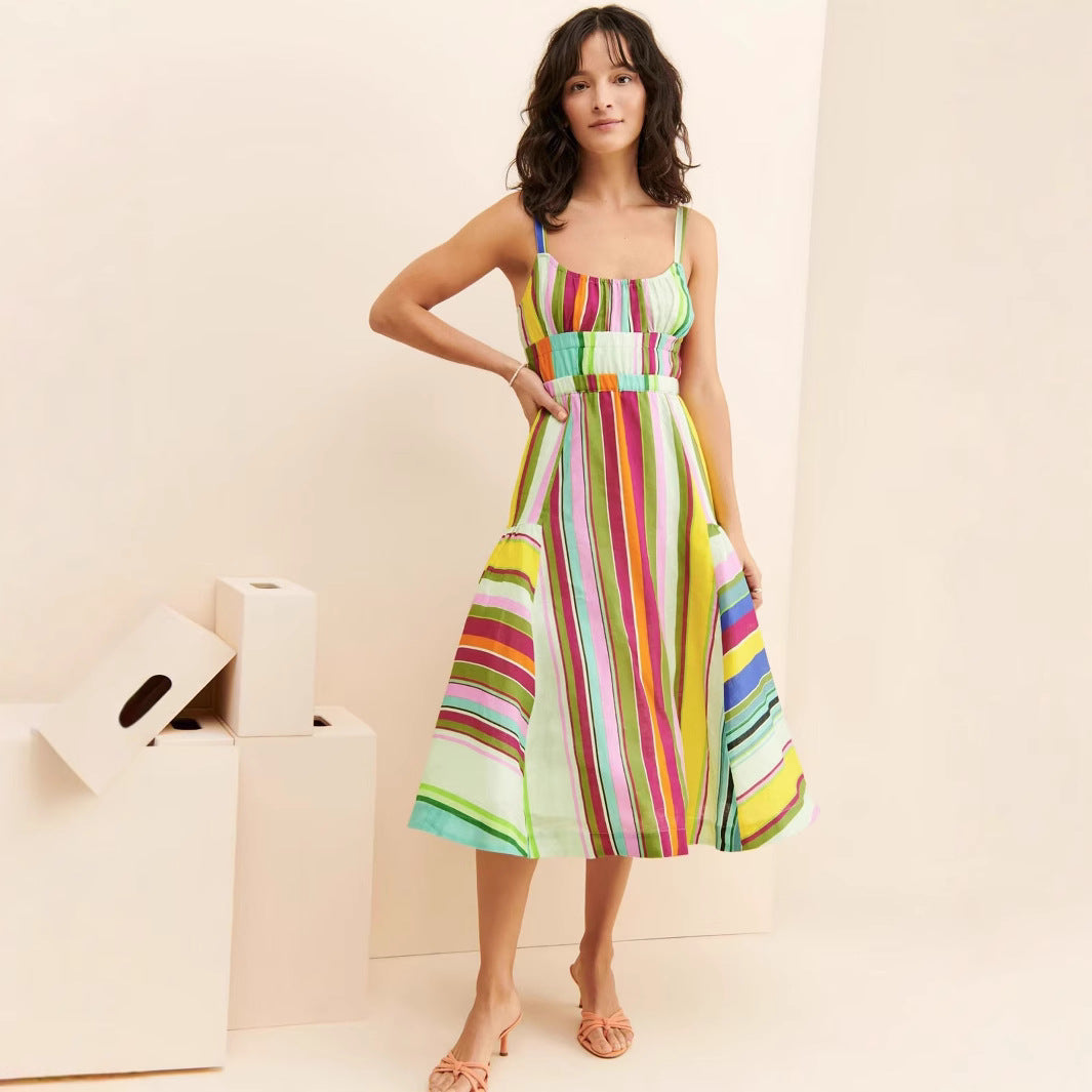 Midi striped summer dress for women with pockets Lune London