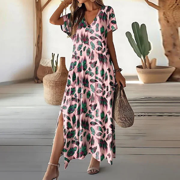 Maxi dress for women with elegant V-neck and side slits Lune London