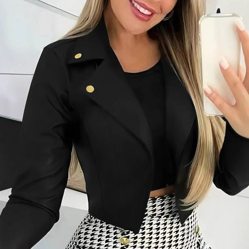 Short sleeve blazer jacket for women with asymmetric cut and decorative buttons Lune London