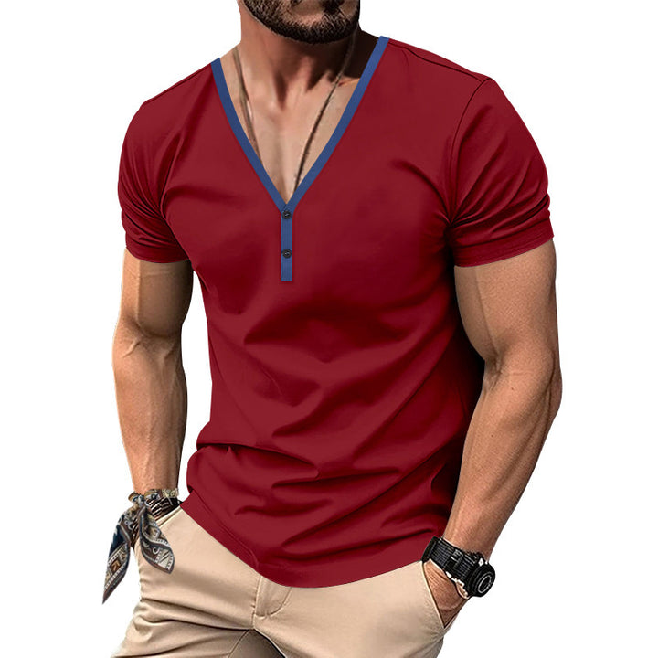 Men's V-neck T-shirt with button placket and contrasting detail Lune London