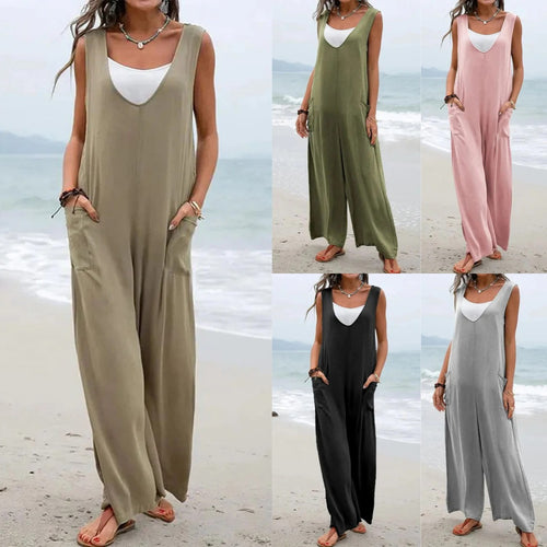 Ladies casual jumpsuit with wide legs and practical pockets Lune London