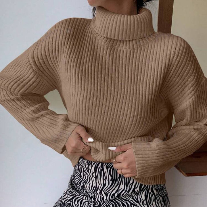 Pullover à col roulé tendance pour femmes avec texture en côtes Lune London