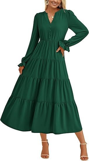 Long sleeve maxi dress for women with ruffles Lune London