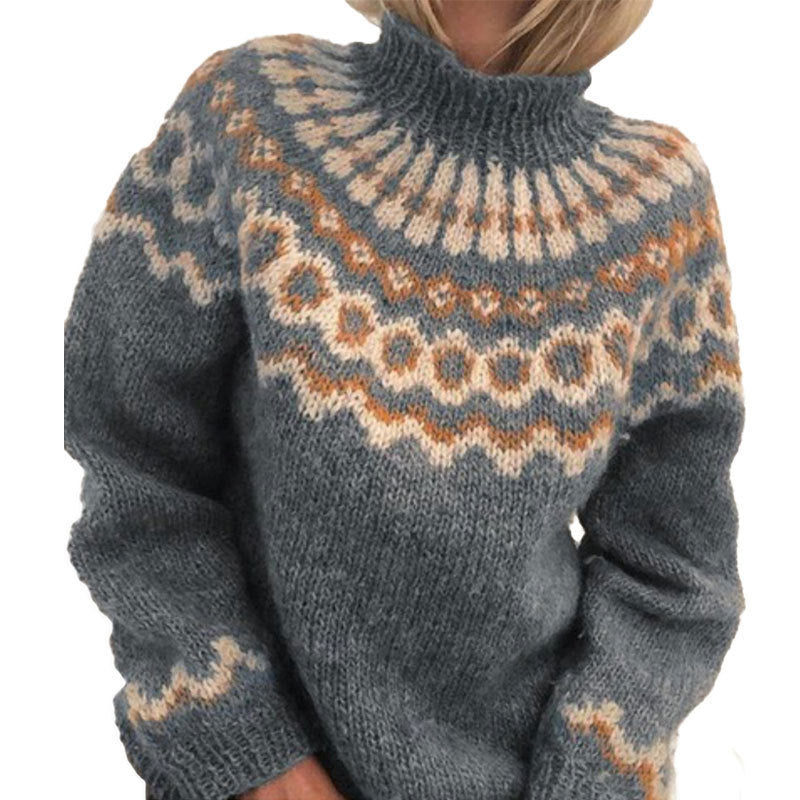 Women's cozy knit sweater with high collar and Norwegian pattern Lune London