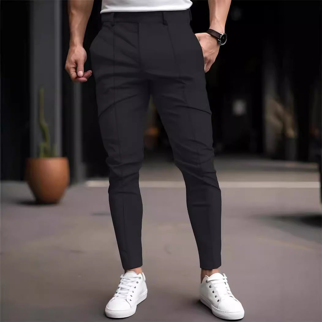 Pantalon chino slim-fit à la mode pour hommes avec taille élastique et poches polyvalentes Lune London