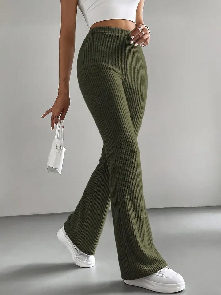 Women Elegant and Comfortable Ribbed High-Waisted Pants Lune London