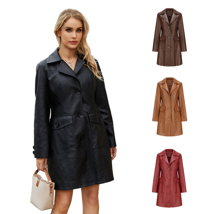 Trendy faux leather blazer for women with practical pockets Lune London