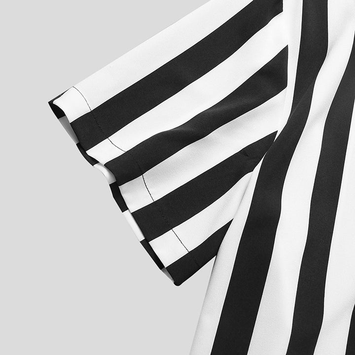 Short-sleeved shirt for men with a modern striped pattern and a stand collar Lune London