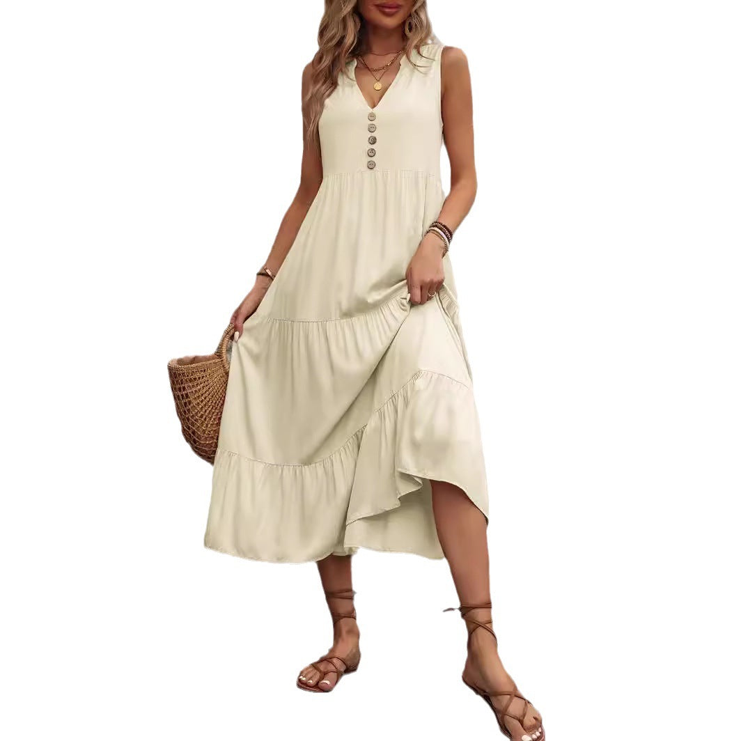Midi dress for women with V-neck and decorative buttons Chic und Stil