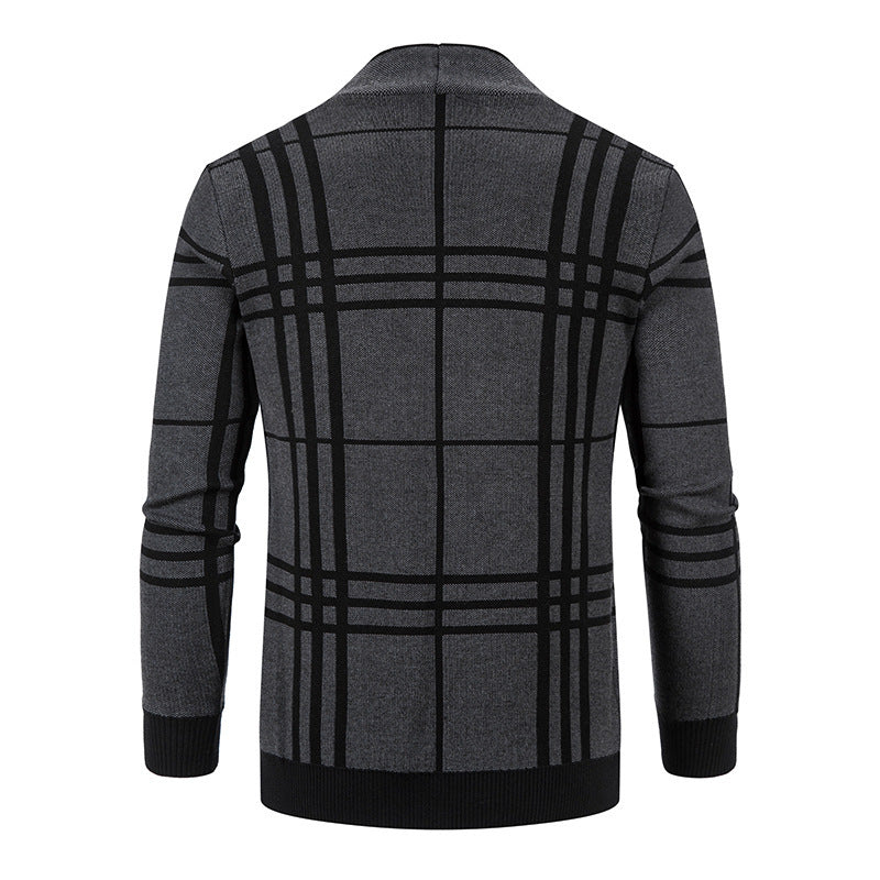 Modern knitted jacket for men with a modern check pattern and practical pockets Lune London