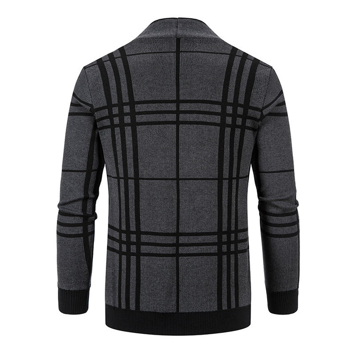 Modern knitted jacket for men with a modern check pattern and practical pockets Lune London