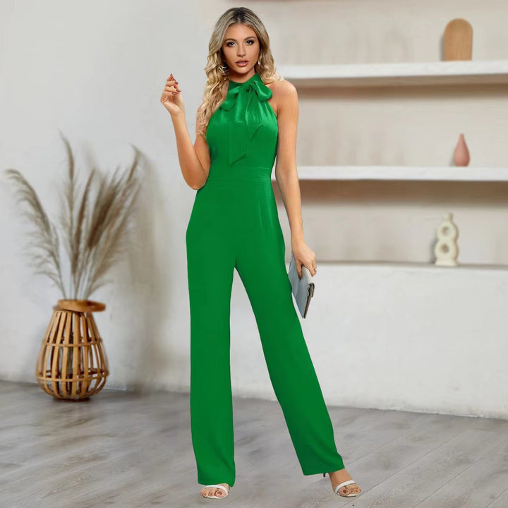 Ladies elegant jumpsuits with halter design and belt Lune London