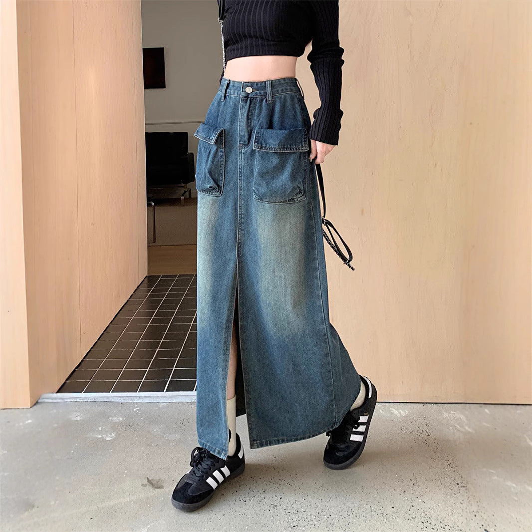Jupe en denim longue pour femme avec poches généreuses Chic & Stil