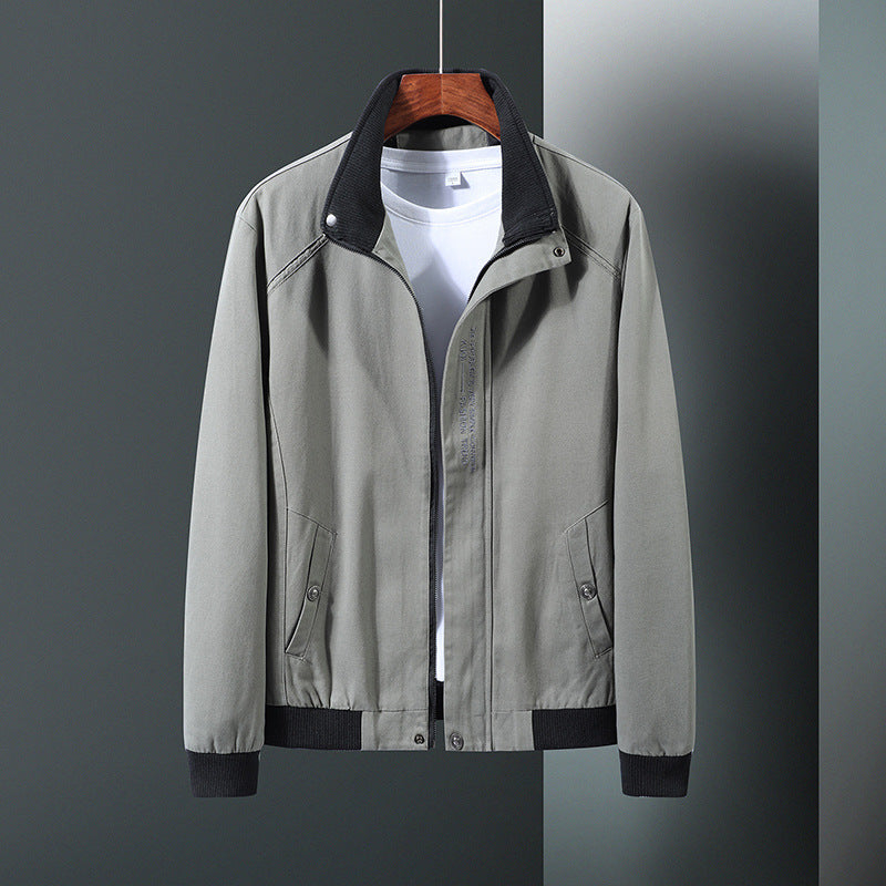Modern transition jacket for men with high collar and practical pockets Lune London