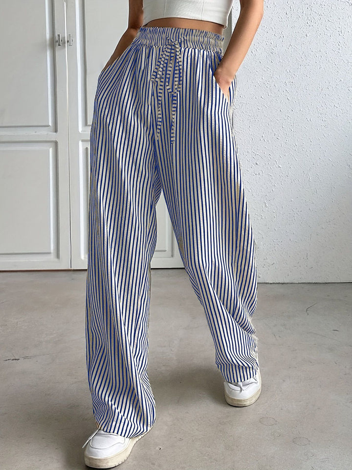 Striped wide pants for women with elastic waist and practical pockets Lune London