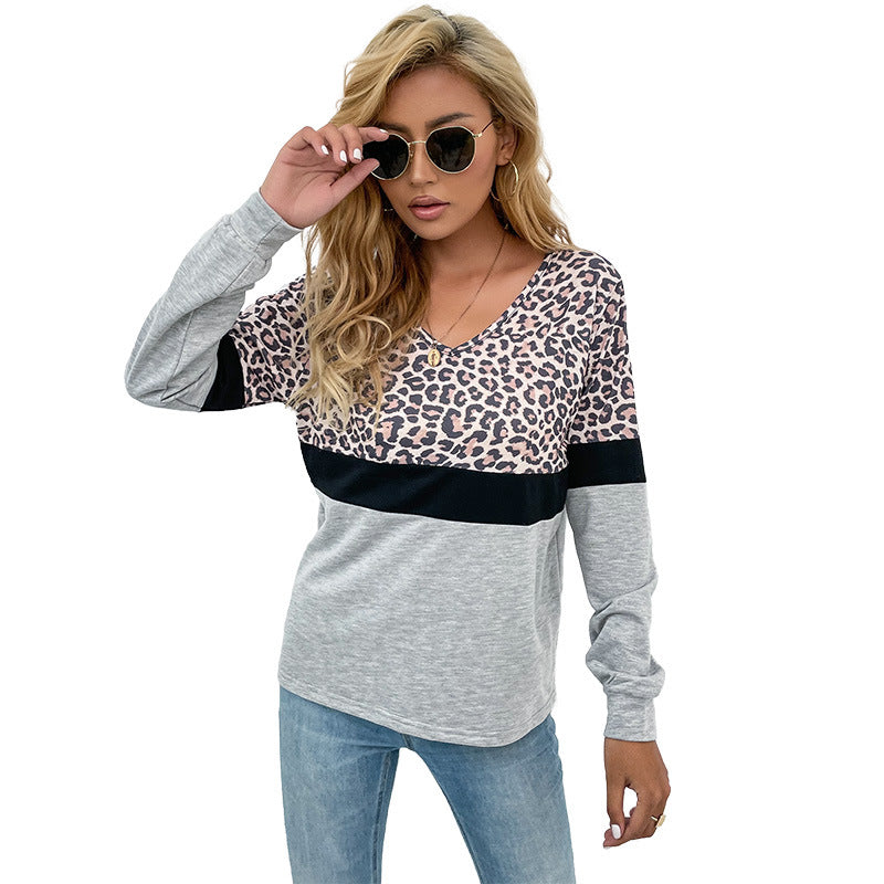 Lune London Women's Sporty Sweatshirt with Leopard Pattern and Contrasting Sleeves