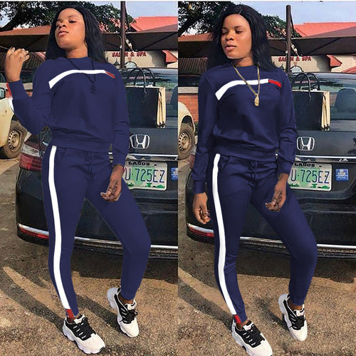 Women Casual Sports Set with Contrast Stripes and Elastic Waist Lune London