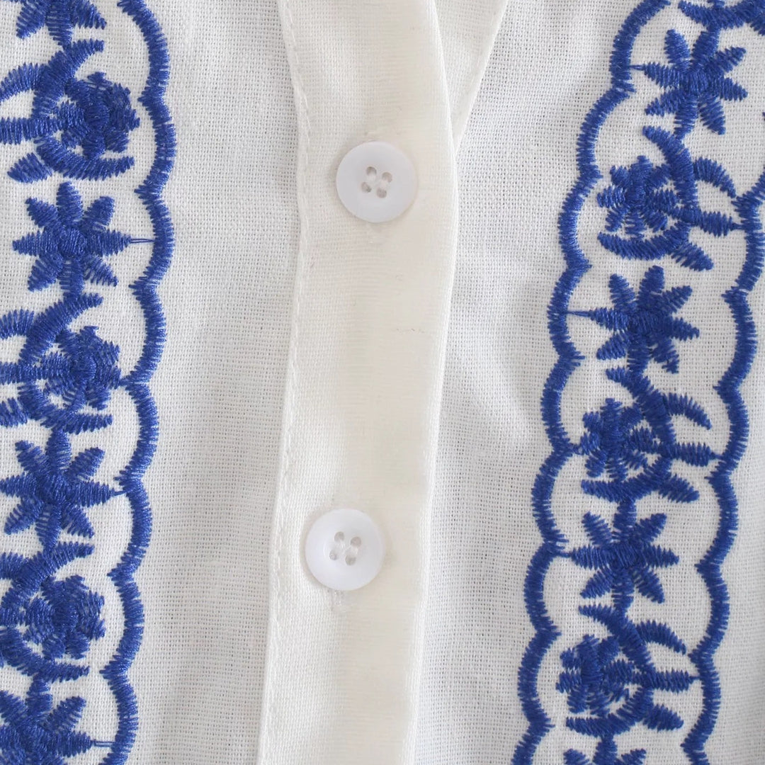 Women's knitted blouse with floral design and button details Lune London