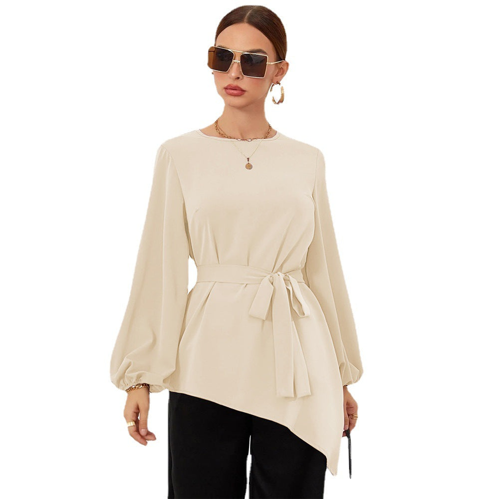 Asymmetrical blouse for women with belt at the waist Chic & Stil