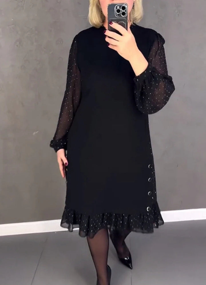 Ladies Elegant Dress with Voluminous Sleeves and Cut-Out Hem Chic & Stil