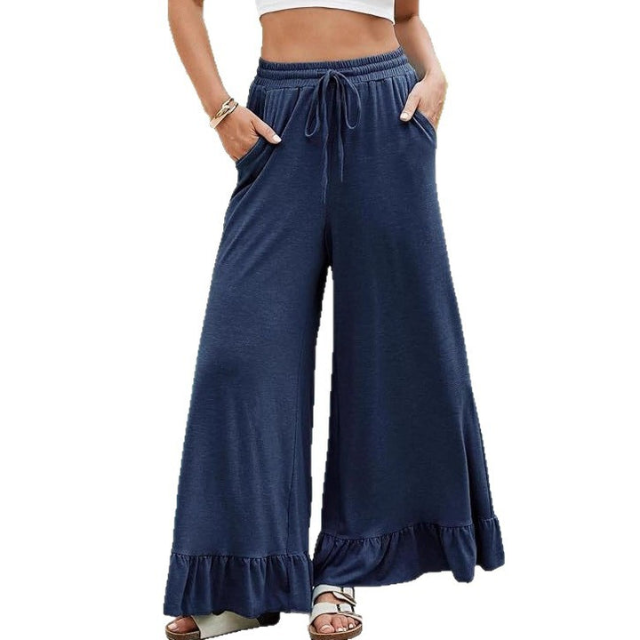 Wide linen pants for women with ruffled hem Lune London