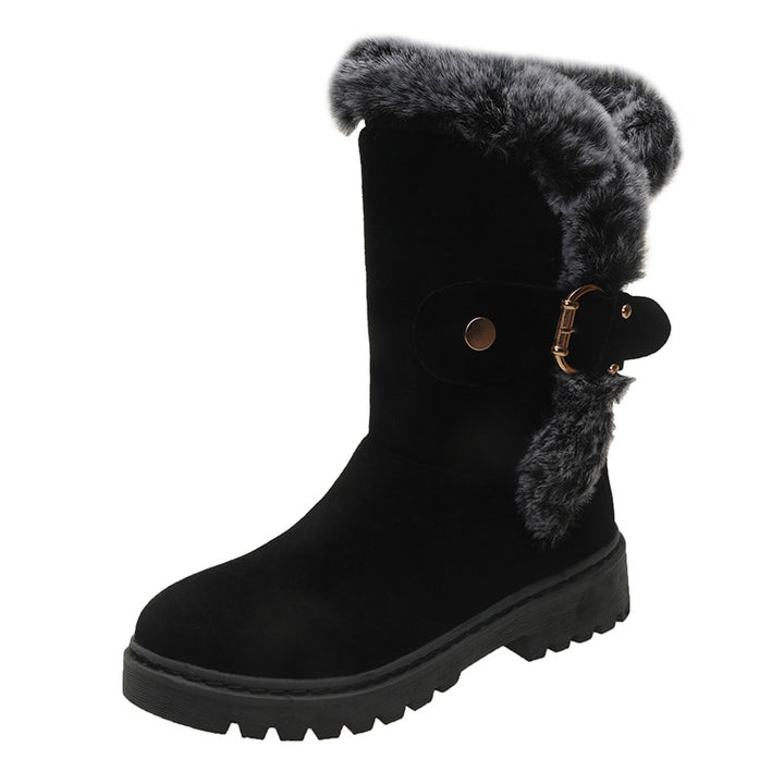 Warm-lined boots for women with a trendy fur collar and a beautiful buckle Lune London