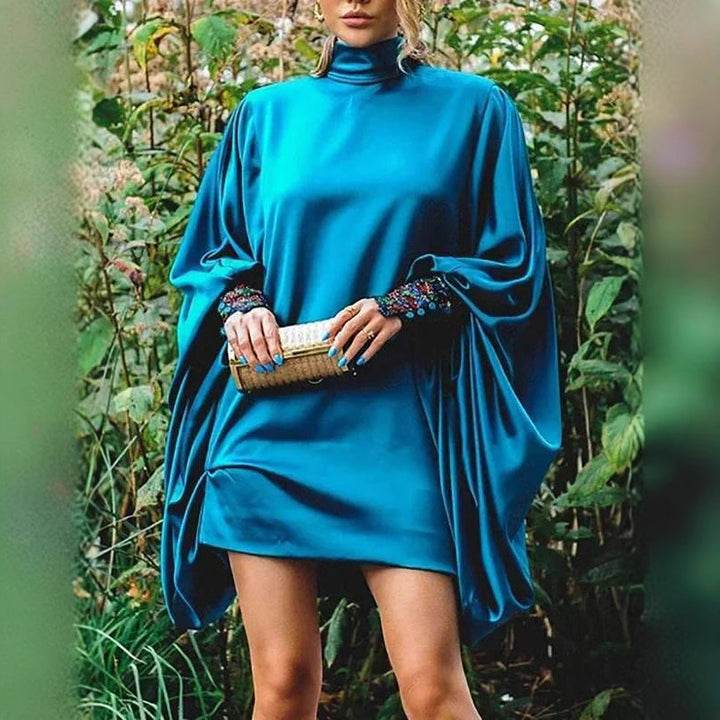 Oversized mini dress for women with voluminous sleeves and an elegant high collar Lune London