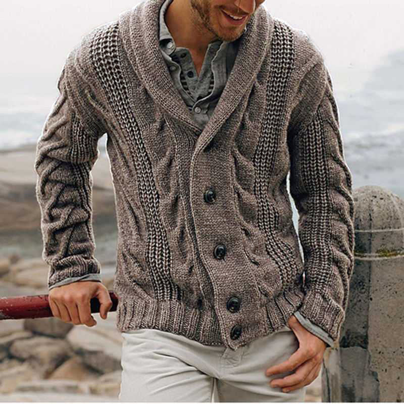 Men's knitted jacket with a modern braid pattern and a high collar Lune London