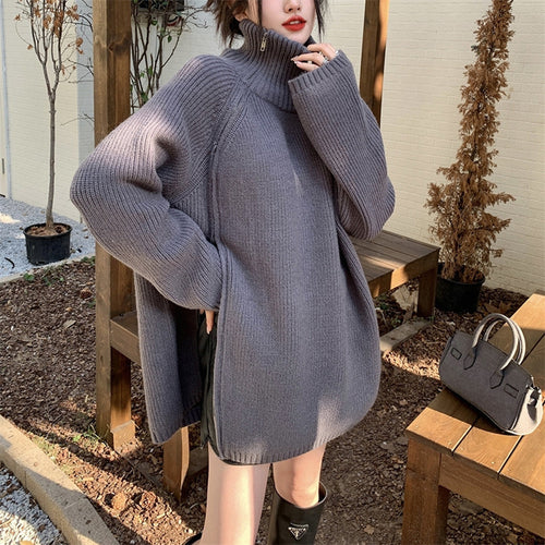 Pull en tricot oversize pour femmes avec col montant Chic & Stil