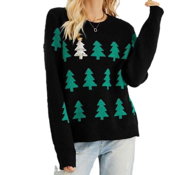 Lune London Women's Festive Knit Sweater with Christmas Tree Pattern