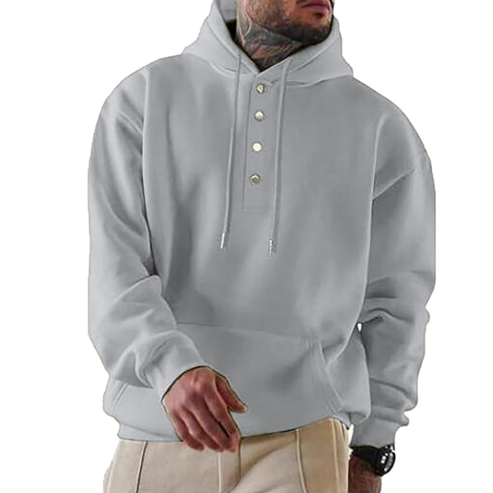 Men's Casual Hoodie with Button Placket and Pockets Lune London