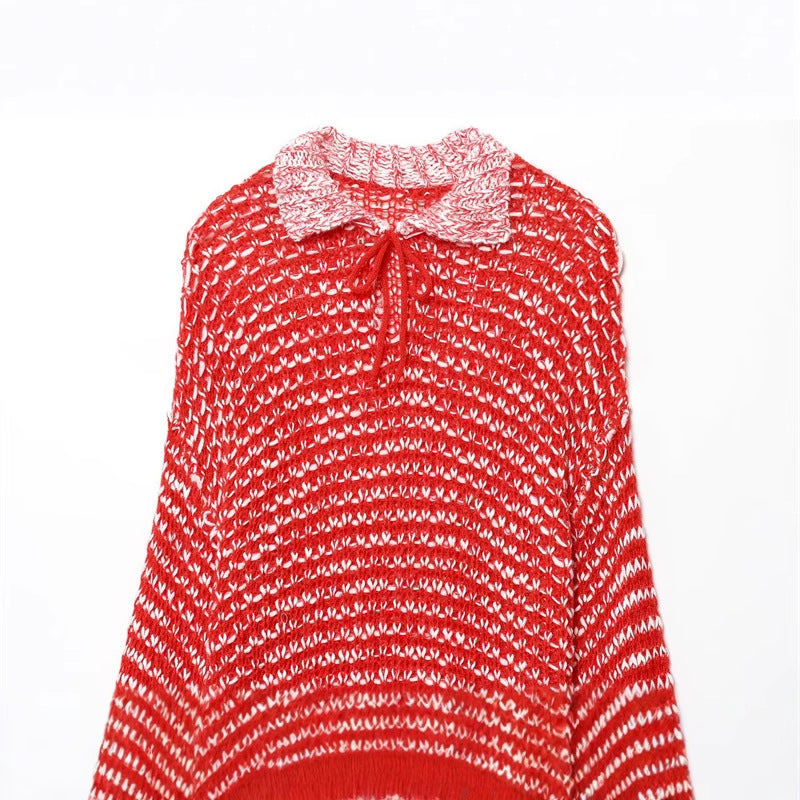 Casual ribbed sweater for women with trendy collar and ruffle detail Lune London